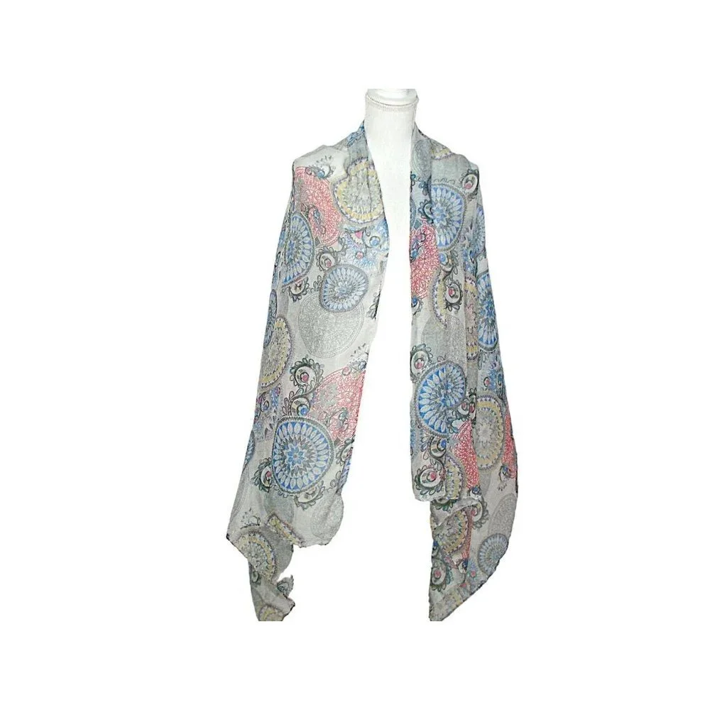 Sheer Rectangle Scarf Aztec Geo Design Multifunctional Lightweight 72x30